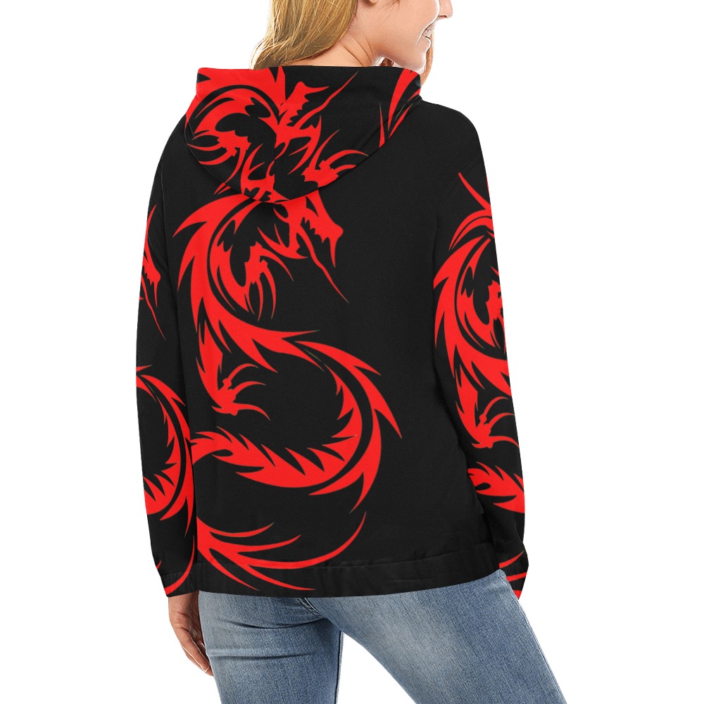 Red Dragon All Over Print Hoodie for Women (USA Size) (Model H13)