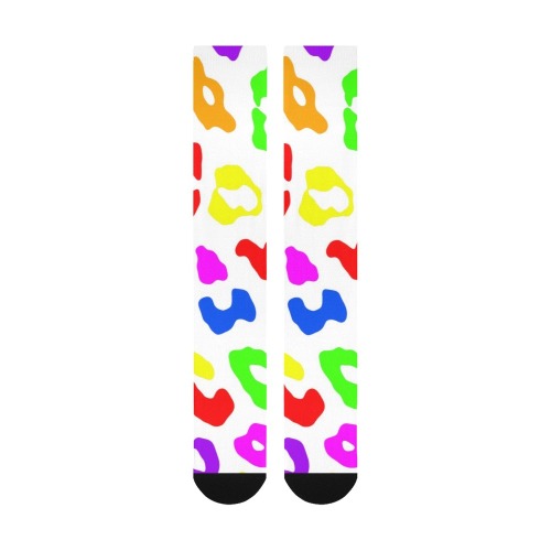 Leopard Print Rainbow White Over-The-Calf Socks