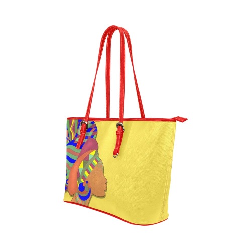 FYCQ Yellow/Red Purse Leather Tote Bag/Large (Model 1651)