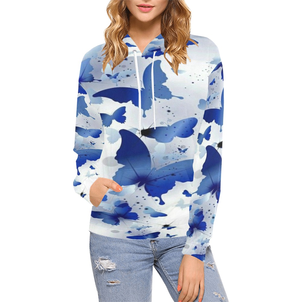 butterfly All Over Print Hoodie for Women (USA Size) (Model H13)