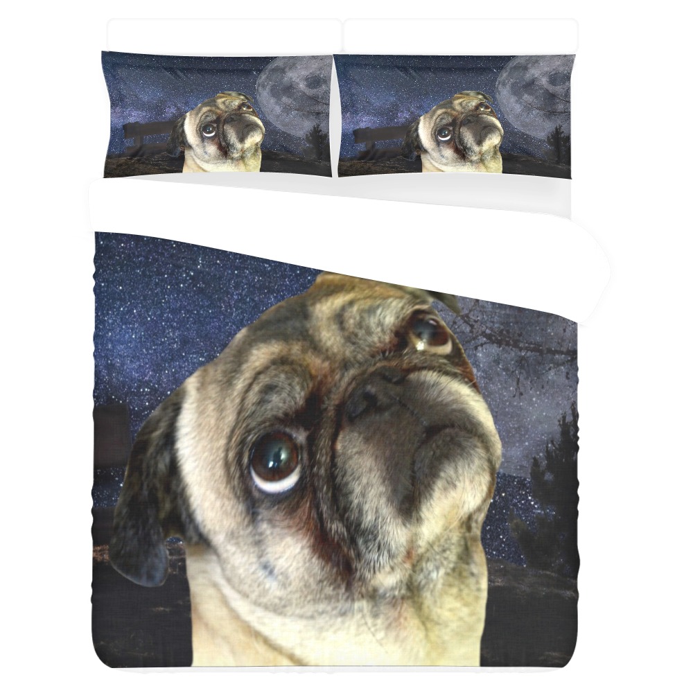 Dog Pug and Moon 3-Piece Bedding Set