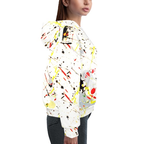 Yellow & Black Paint Splatter Women's All Over Print Hoodie (Model H61)