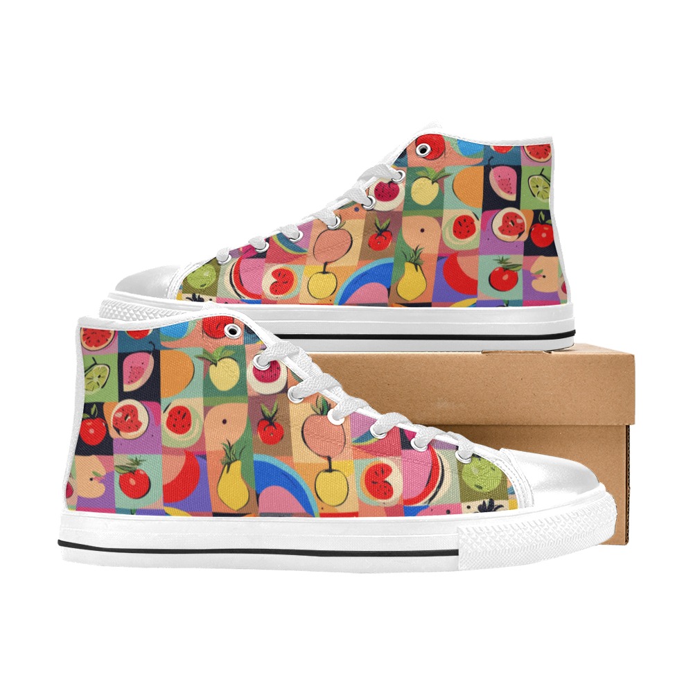 Checkered pattern of colorful fruits. Funny art. Women's Classic High Top Canvas Shoes (Model 017)
