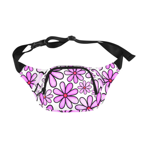 Pink Watercolor Doodle Daisy Flower Pattern Fanny Pack/Small (Model 1677)