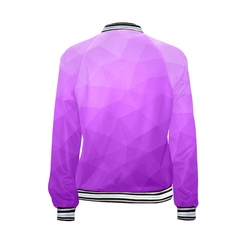 Purple gradient geometric mesh pattern All Over Print Bomber Jacket for Women (Model H21)