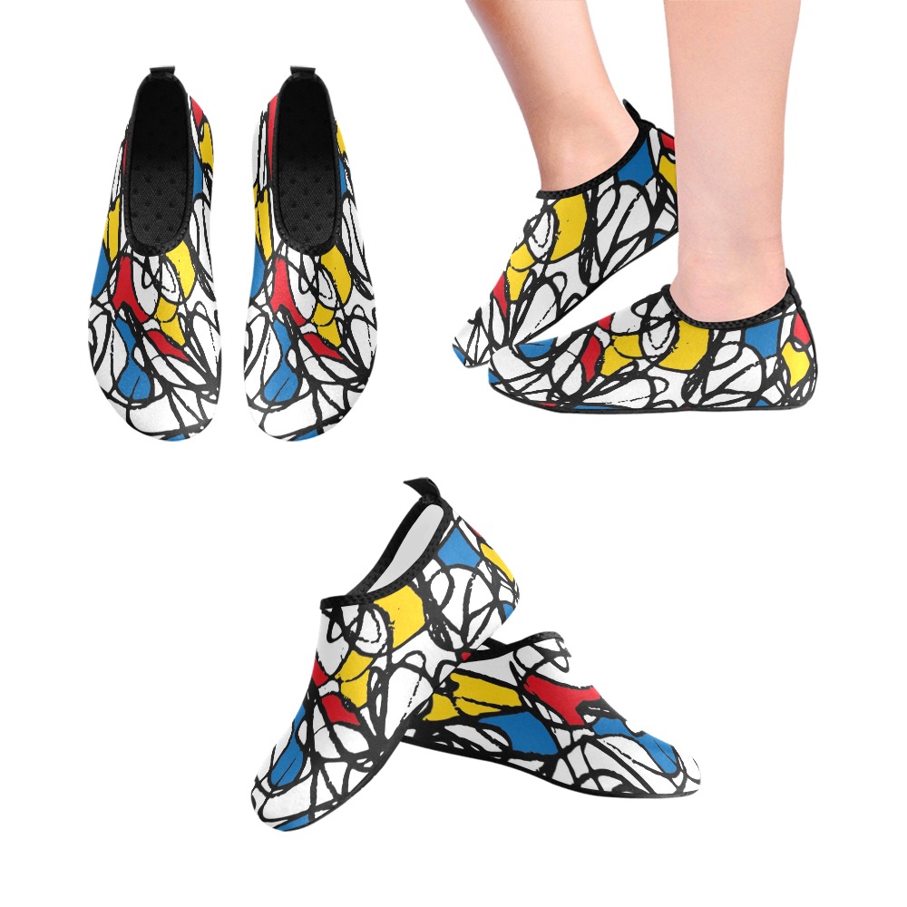 Mondrian Doodle Scribble Women's Slip-On Water Shoes (Model 056)