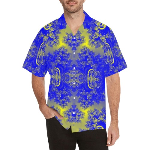 Sunlight and Blueberry Plants Frost Fractal Hawaiian Shirt with Merged Design (Model T58)
