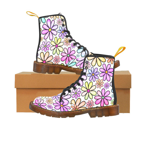 Watercolor Rainbow Doodle Daisy Flower Pattern Martin Boots For Women Model 1203H