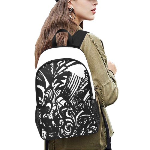 Black and white Abstract graffiti Fabric Backpack with Side Mesh Pockets (Model 1659)