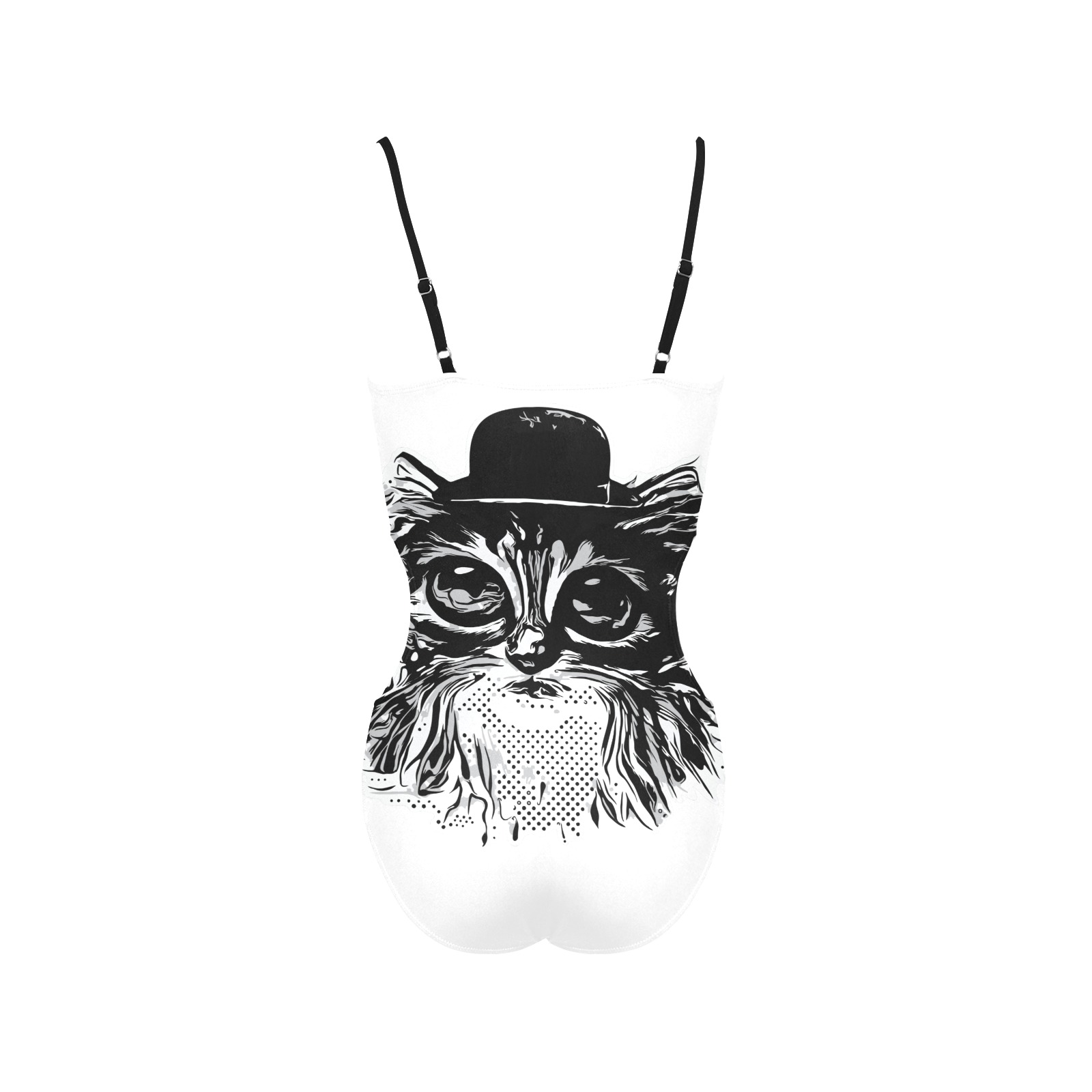 Caricature of a Cute Wide Eyed Kitten Spaghetti Strap Cut Out Sides Swimsuit (Model S28)