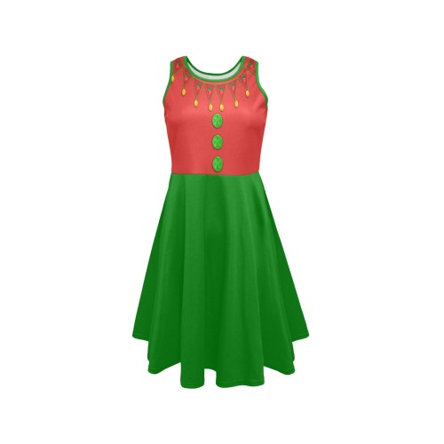 Red Green Elf Costume Sleeveless Expansion Dress (Model D60)