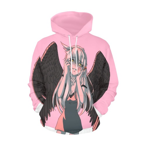 Womens Raptor Chan Pink Love Poly Hoodie White Accents All Over Print Hoodie for Women (USA Size) (Model H13)