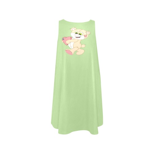 Patchwork Heart Teddy Mint Green Sleeveless A-Line Pocket Dress (Model D57)