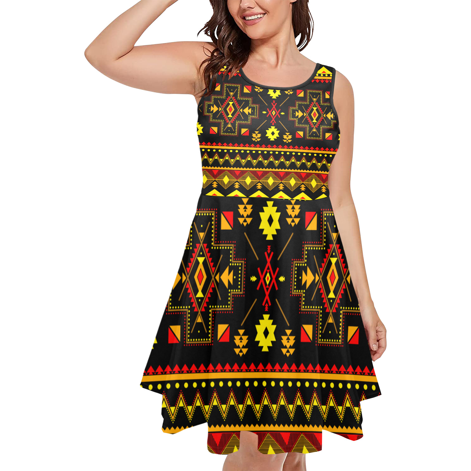 Aboriginal Ethnic Tribal Pattern Sleeveless Expansion Dress (Model D60)