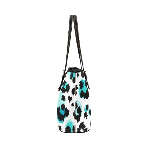 blue black dotted patterns Leather Tote Bag/Small (Model 1651)