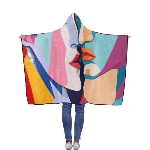 Love. Kissing man, woman art. Pastel colors. Flannel Hooded Blanket 40''x50''