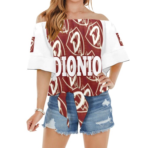 DIONIO Clothing - Women's Off Shoulder Knot Blouse (Red Logo) Off Shoulder Knot Front Blouse (Model T71)