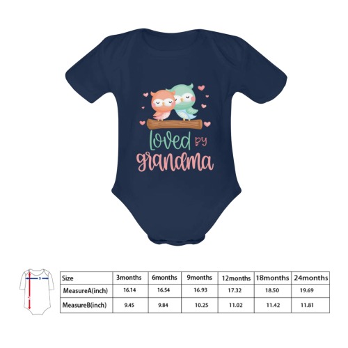 Loved By Grandma with Adorable Owls Baby Powder Organic Short Sleeve One Piece (Model T28)