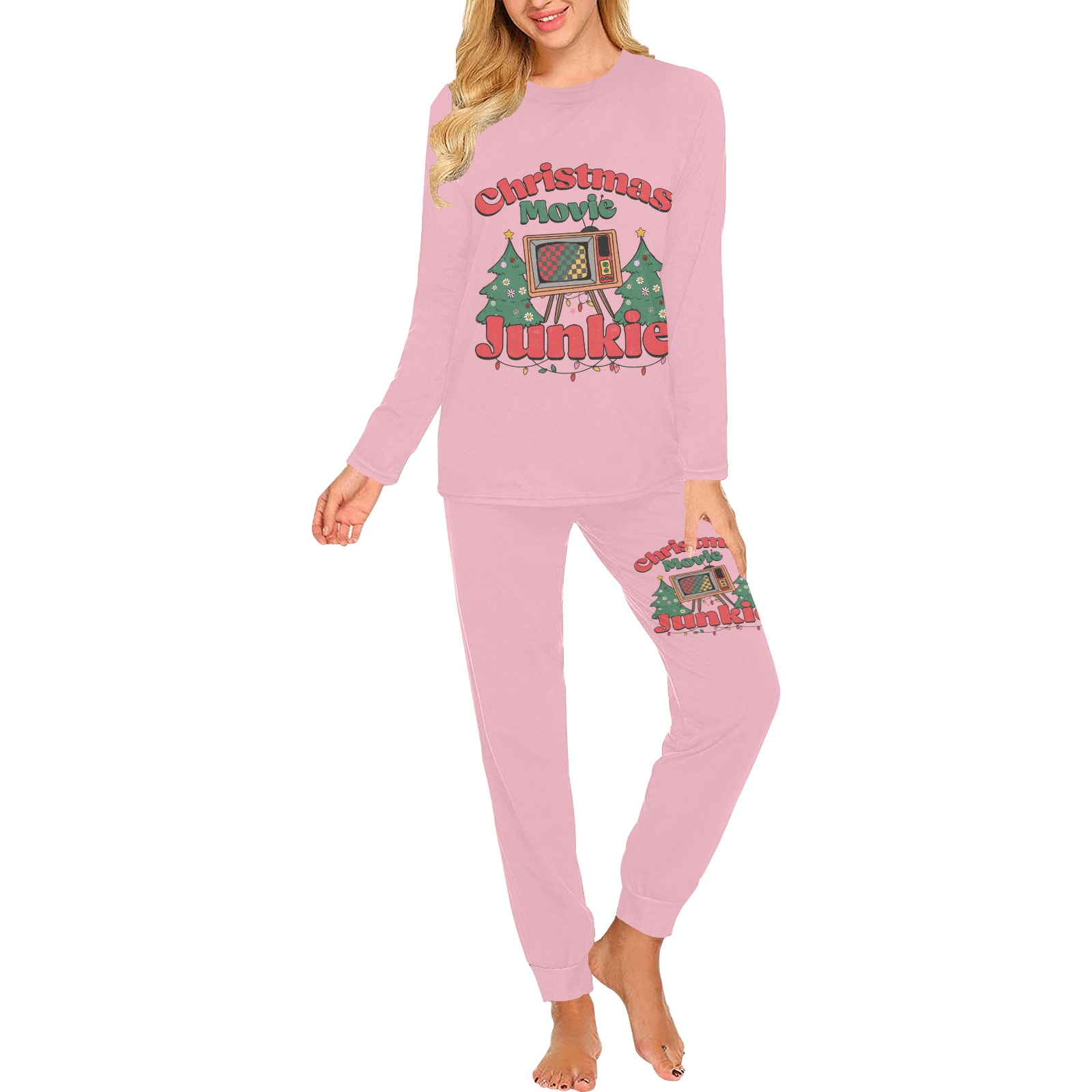 Christmas Movie Junkie (P) Women's All Over Print Pajama Set
