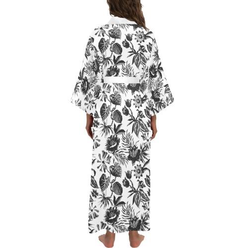 Tropical flowery monochrome Long Kimono Robe