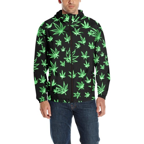 Neon Green Pot All Over Print Quilted Windbreaker for Men (Model H35)