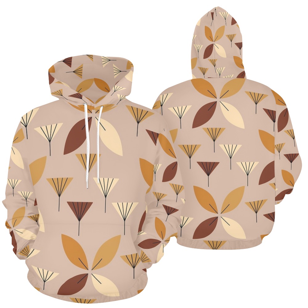 Beautiful Vintage Tan Abstract Floral All Over Print Hoodie for Women (USA Size) (Model H13)