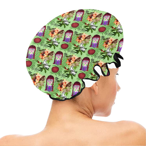 purple glasses girl pattern green Shower Cap
