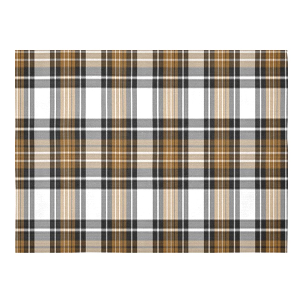 Brown Black Plaid Cotton Linen Tablecloth 52"x 70"