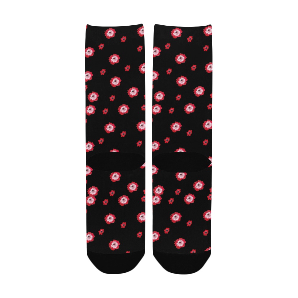 red flowers black Custom Socks for Women