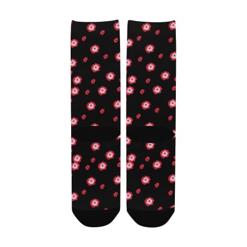 red flowers black Custom Socks for Women