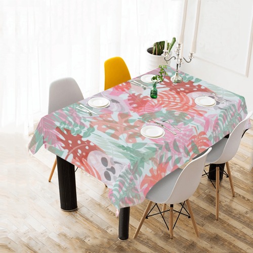 Pastel Skull Leaves Table Cloth Cotton Linen Tablecloth 60" x 90"