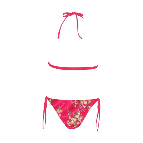 Red Silk Bikini Buckle Front Halter Bikini Swimsuit (Model S08)