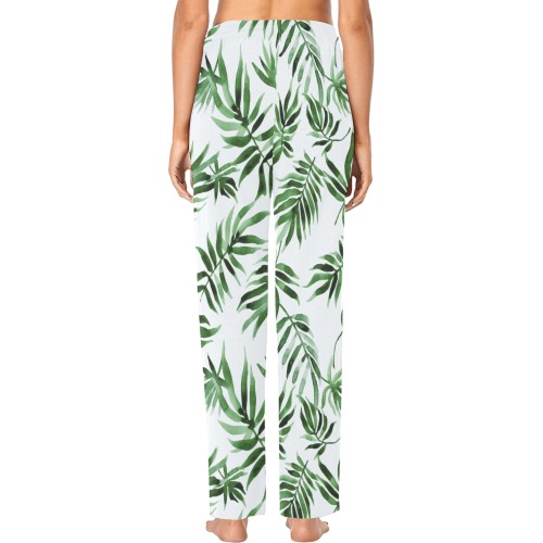 Watercolor_green_leaf Women's Pajama Trousers