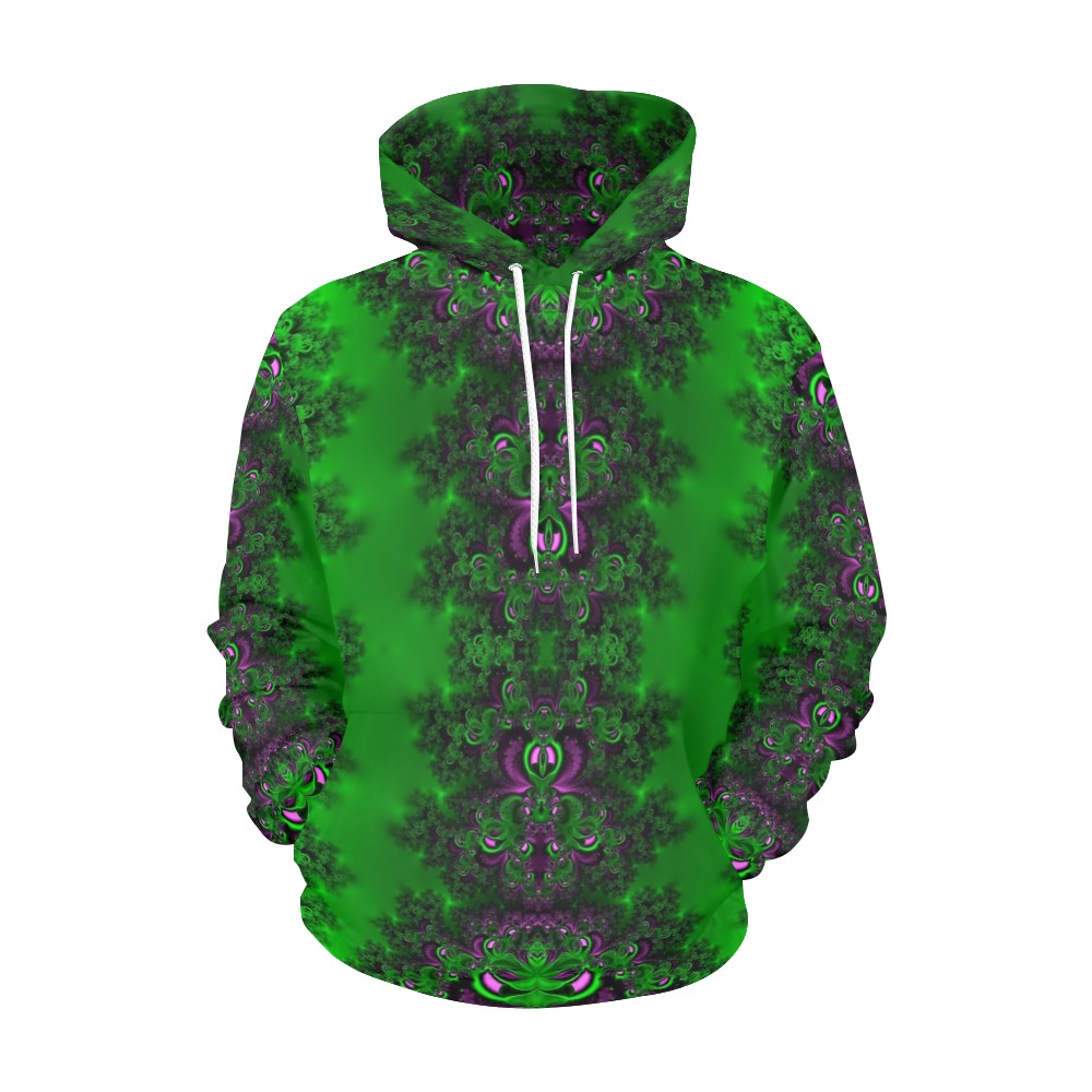 Early Summer Green Frost Fractal All Over Print Hoodie for Women (USA Size) (Model H13)
