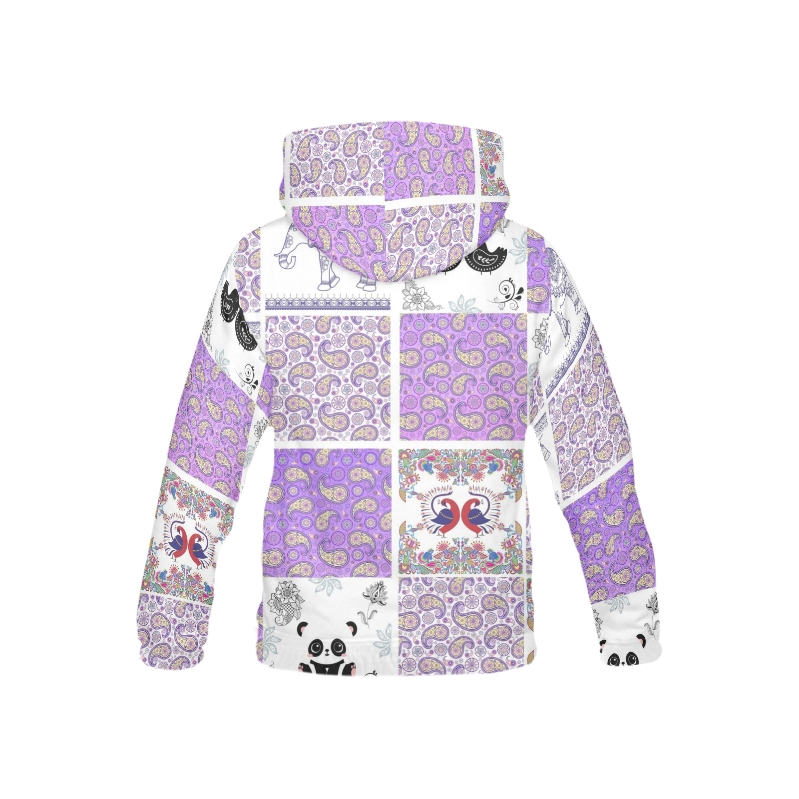 Purple Paisley Birds and Animals Patchwork Design All Over Print Hoodie for Kid (USA Size) (Model H13)