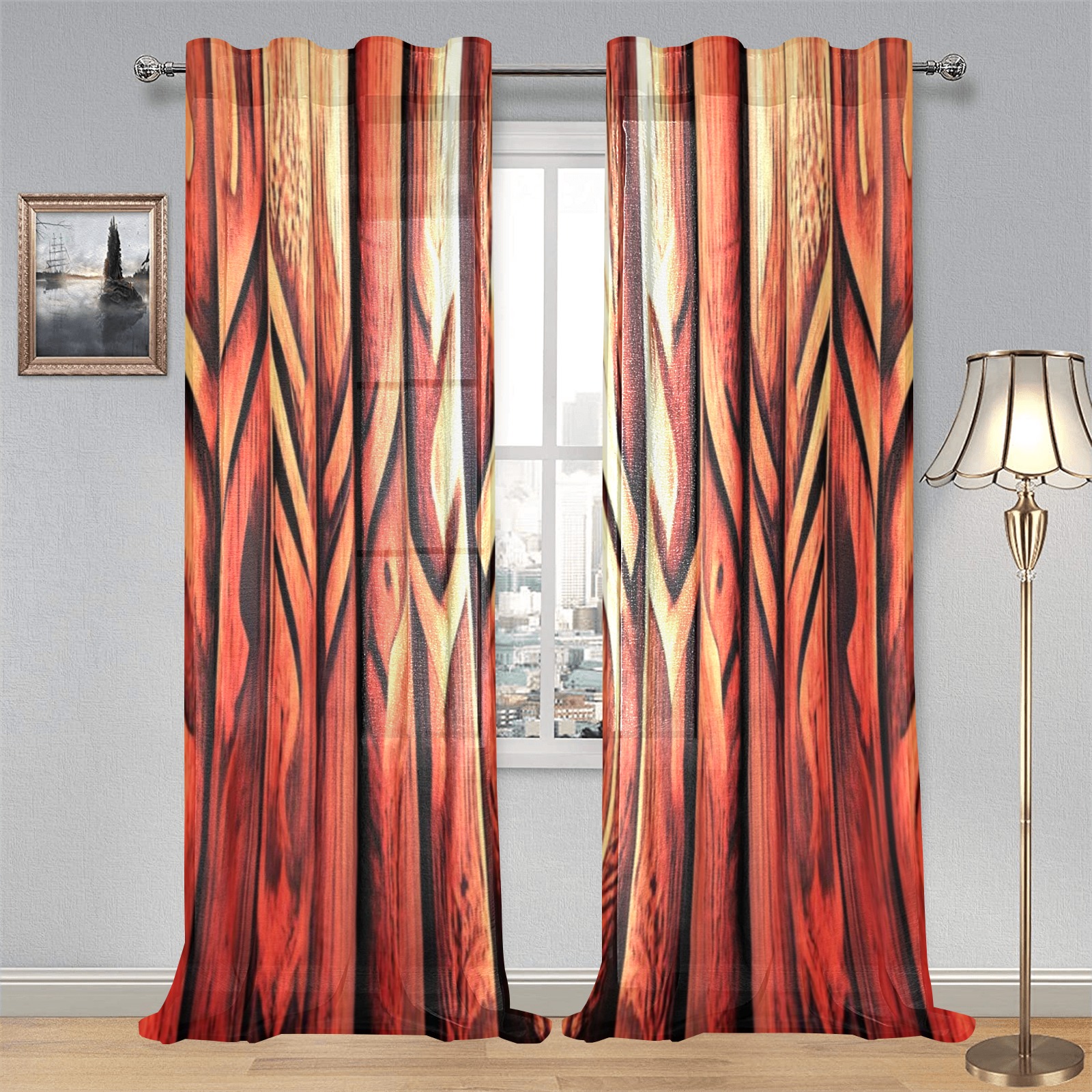 Aztec pattern on wood 3 Gauze Curtain 28"x95" (Two-Piece)