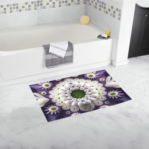 violet and white flower pattern Bath Rug 16''x 28''