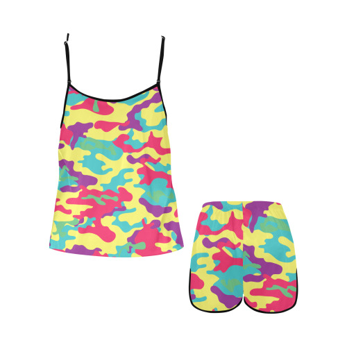 Streetwear Fashion Military Modern Candy Army Camouflage Women's Spaghetti Strap Short Pajama Set