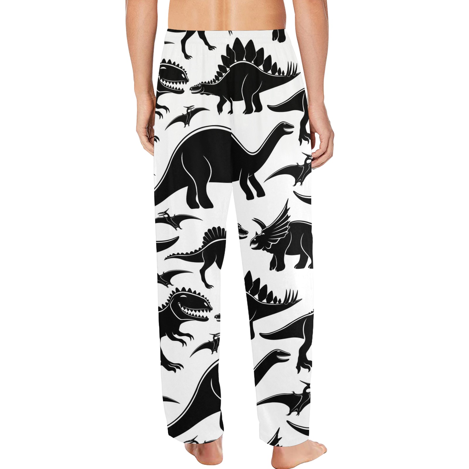 BLACK WHITE DINOSAURS Men's Pajama Trousers