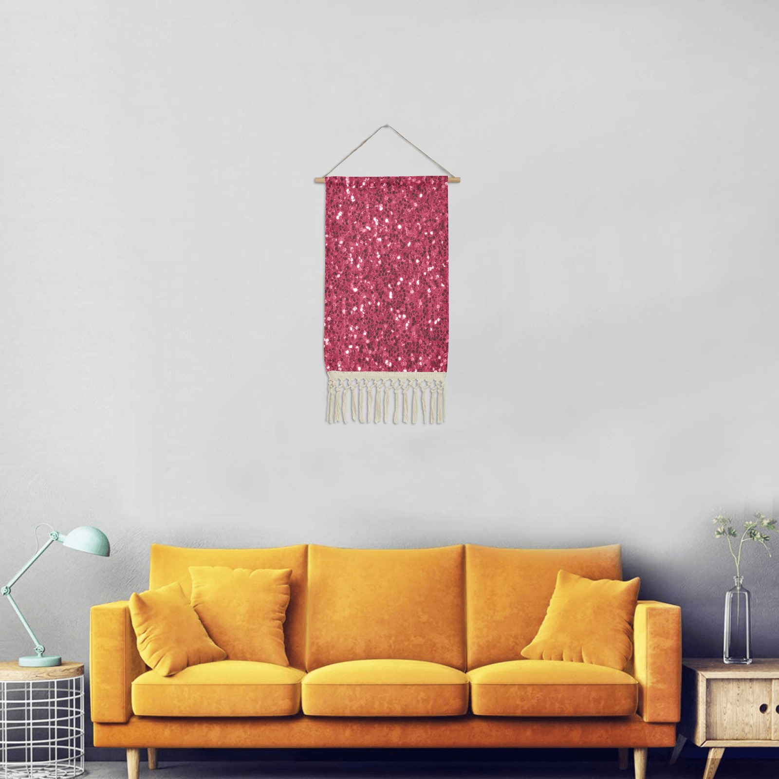 Magenta dark pink red faux sparkles glitter Linen Hanging Poster