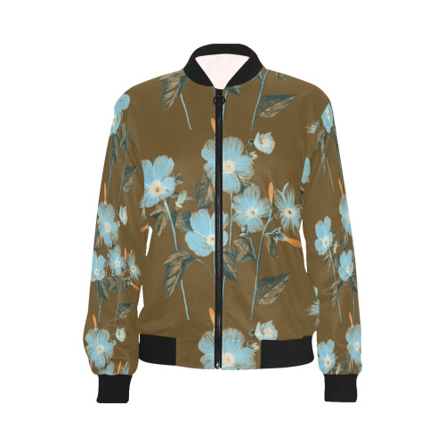 Rustic Blue Floral Bouquet All Over Print Bomber Jacket for Women (Model H36)