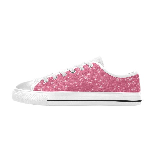 Magenta light pink red faux sparkles glitter Low Top Canvas Shoes for Kid (Model 018)