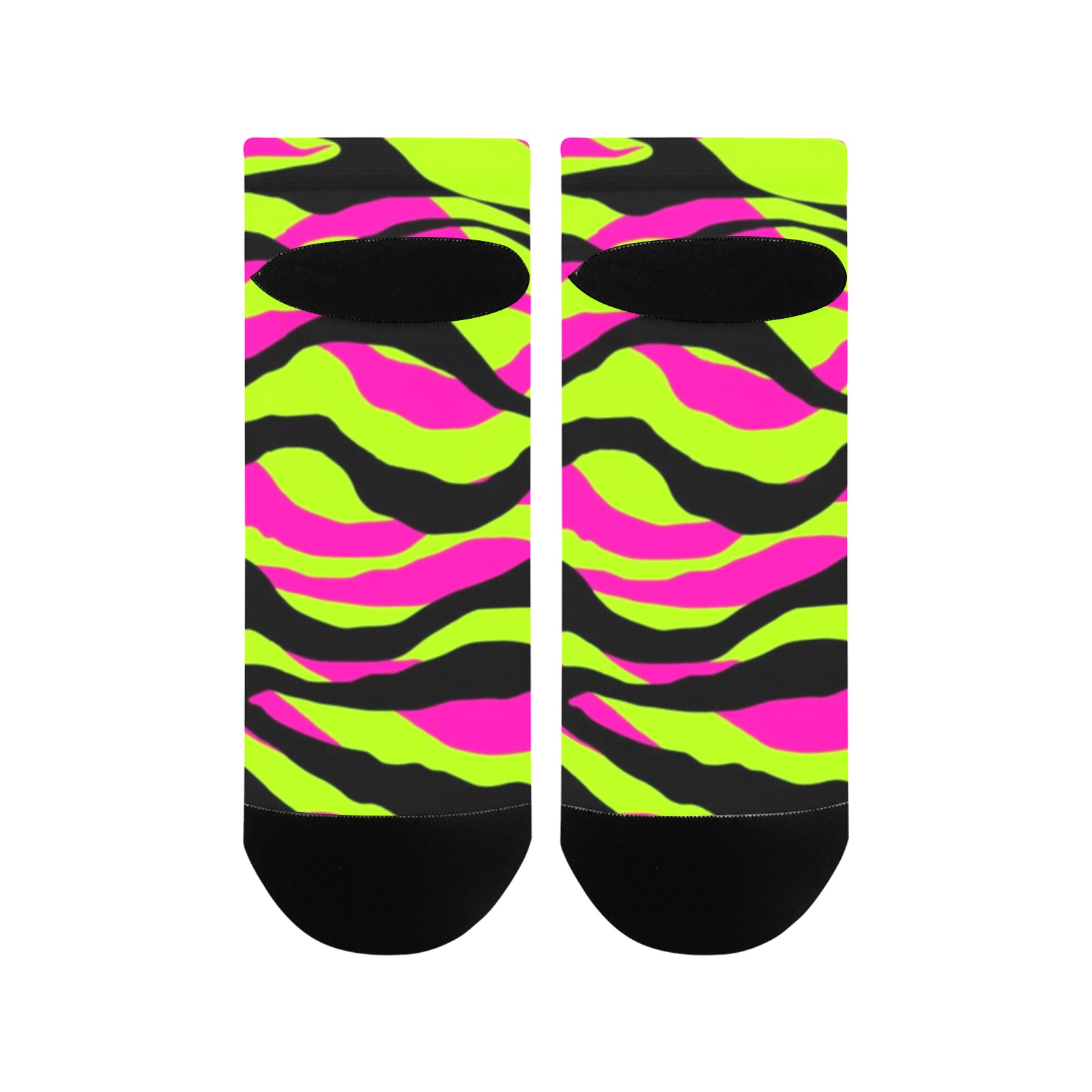 Pink, Neon Green & Black Tiger Stripe Socks Custom Socks Bright Socks Colorful Fun Socks Women's Ankle Socks