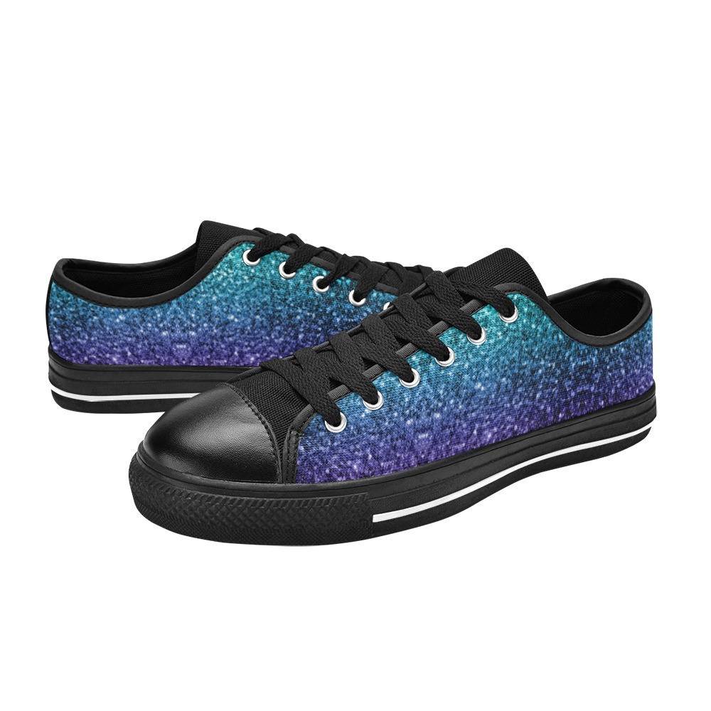 Aqua blue ombre faux glitter sparkles Women's Classic Canvas Shoes (Model 018)