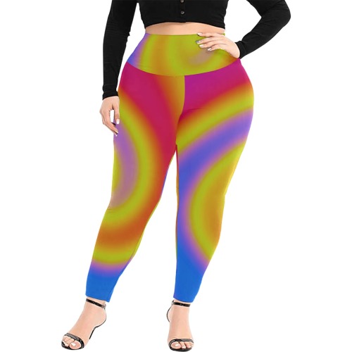 Rainbow Swirl Women's Extra Plus Size High Waist Leggings (Model L45)