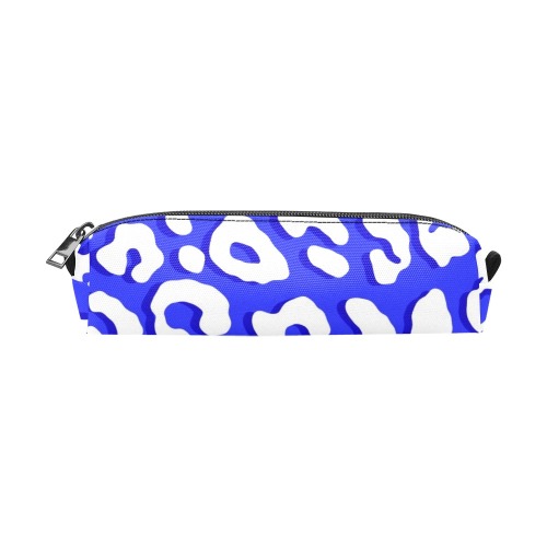 White Leopard Print Dark Blue Pencil Pouch/Small (Model 1681)