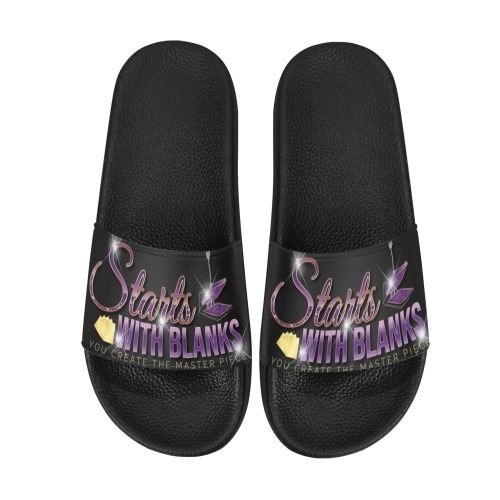STARTS WITH BLANKS ( BLACK SLIDES) Women's Slide Sandals (Model 057)