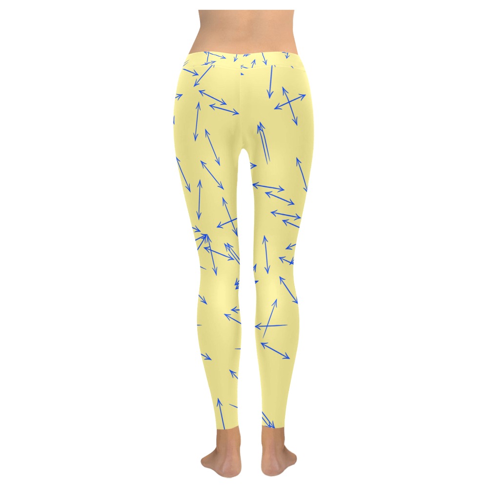 Arrows Every Direction Blue on Yellow Women's Low Rise Leggings (Invisible Stitch) (Model L05)