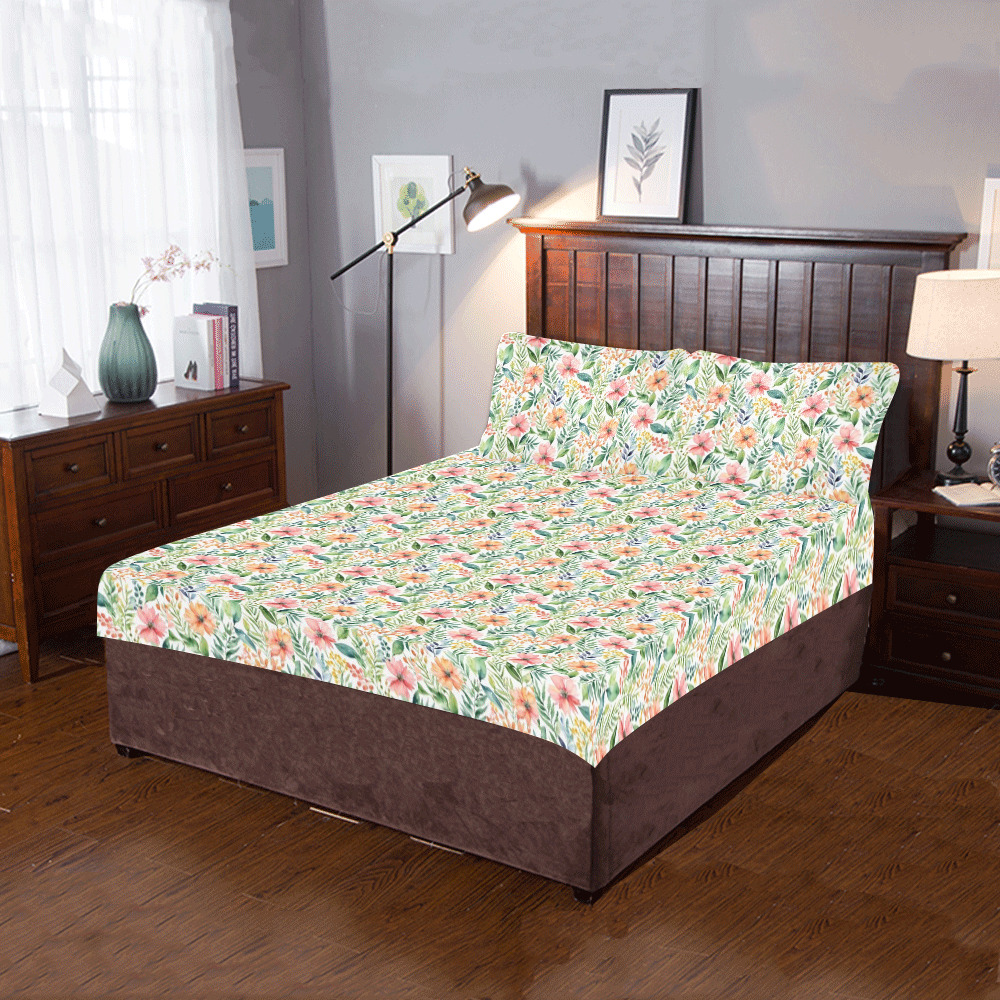 watercolor spring flowers pattern 3-Piece Bedding Set