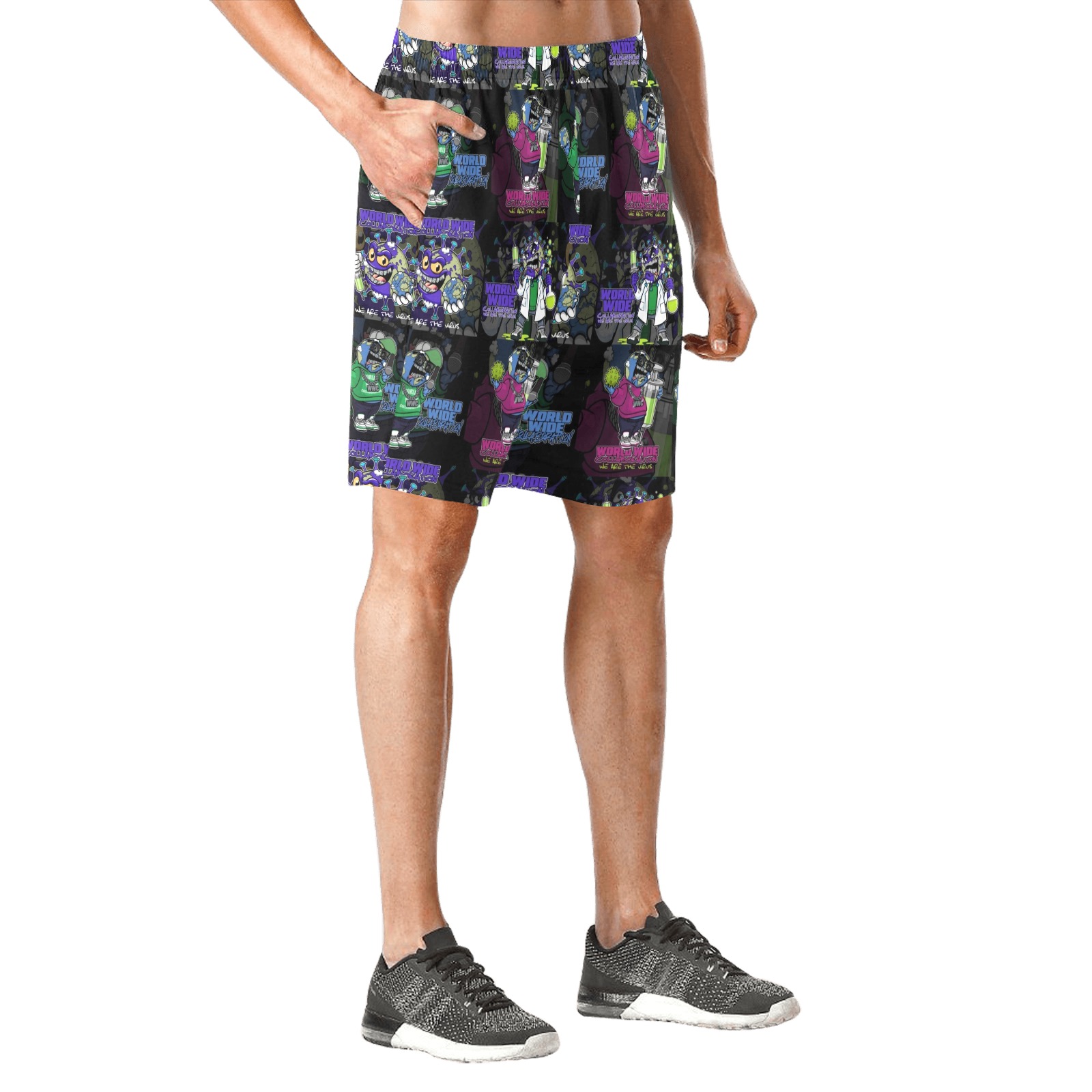 wwcfam Men's All Over Print Elastic Beach Shorts (Model L20)